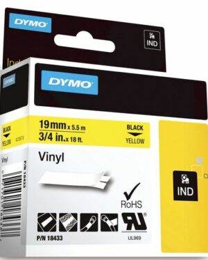 Tape Rhino vinyl 19mm x5,5m svart på gul