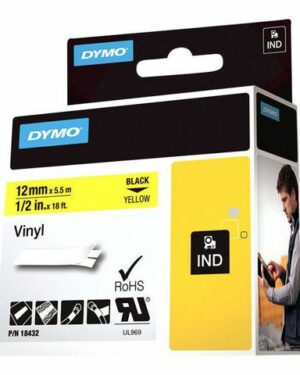 Tape Rhino vinyl 12mm x5,5m svart på gul