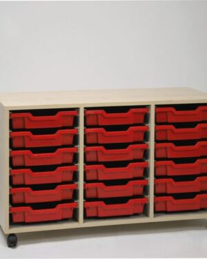 Förvaringshylla med hjul 18 backar röd