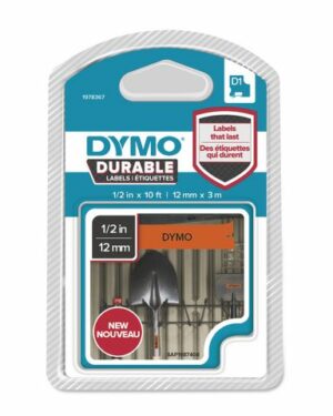 Tape DYMO Durable D1 12mm svart på ora.