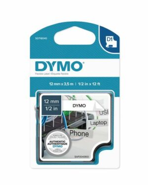 Tape DYMO D1 12mm nylon svart på vit