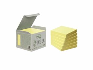 Notes POST-IT 100% recy 76x76mm gul 6/FP