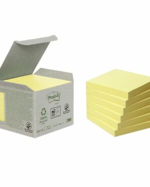 Notes POST-IT 100% recy 76x76mm gul 6/FP