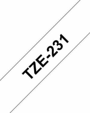 Tape 12mm TZe-231 svart på vit