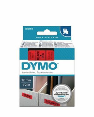 Tape DYMO D1 12mm svart på röd