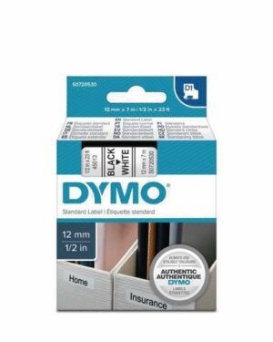 Tape DYMO D1 12mm svart på vit