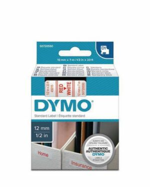 Tape DYMO D1 12mm röd på vit