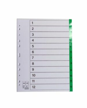 Register plastflik 1-12 grön 10/FP