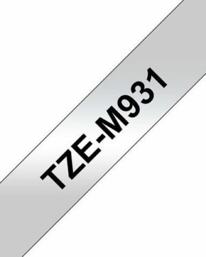 Tape BROTHER TZEM931 12mm sv på silver