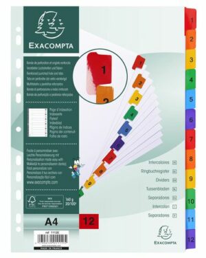 Kartongregister EXACOMPTA 1-12 multifärg