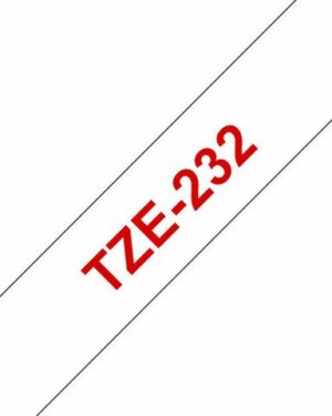 Tape BROTHER TZE232 12mm Röd på Vit