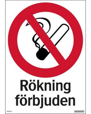 Skylt Rökning förbjuden plast 210x297mm
